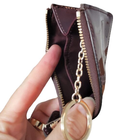 Coach Glossy Burgundy Red Patent Leather Coin Pouch Wristlet w keychain - Picture 7 of 15